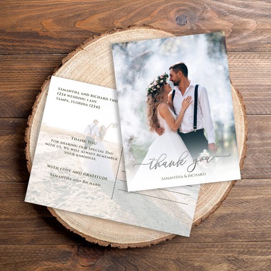 Calligraphie Script Simple Elegant Two Foto Modern Postkarte