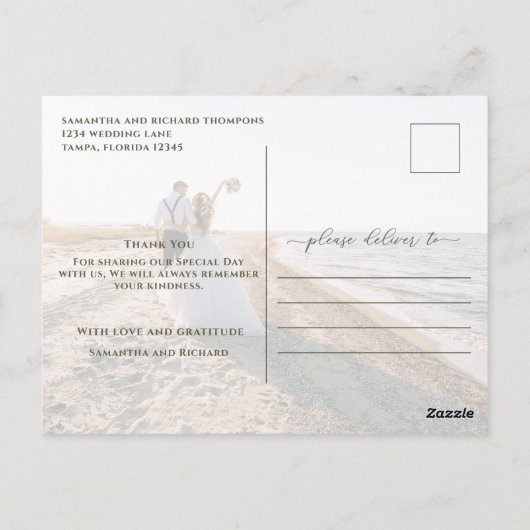 Calligraphie Script Simple Elegant Two Foto Modern Postkarte (Rückseite)