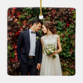 Calligraphie Script Verheiratet und Merry Wedding  Keramikornament (Rückseite)