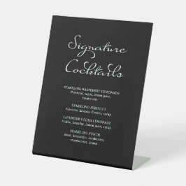Calligraphie Signature Cocktails Schwarze Hochzeit Sockelschild