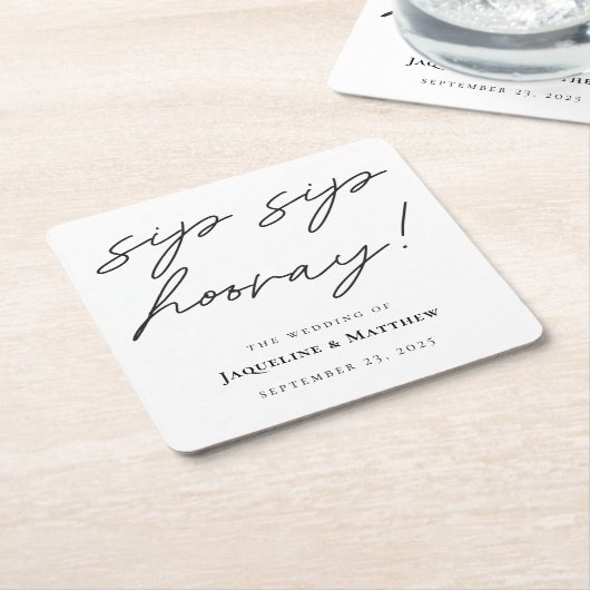 Calligraphie Sip Hooray Schwarz-weiße Hochzeit Rechteckiger Pappuntersetzer (angewinkelt)