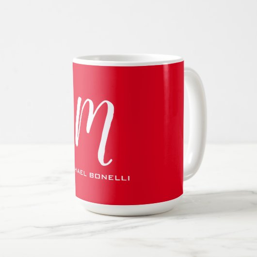 Calligraphie Stilvolles, rot-weißes Monogramm Ihr Kaffeetasse (VorderseiteRechts)