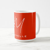 Calligraphie Stilvolles, rot-weißes Monogramm Ihr Kaffeetasse (VorderseiteRechts)