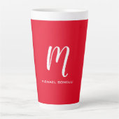 Calligraphie Stilvolles, rot-weißes Monogramm Ihr  Milchtasse (Vorderseite)