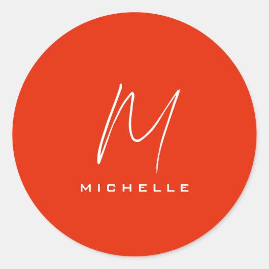 Calligraphie Stilvolles, rot-weißes Monogramm Ihr Runder Aufkleber (Vorderseite)