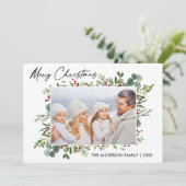 Calligraphie Tinte Aquarellgrün Berries Feiertagskarte (Stehend Vorderseite)