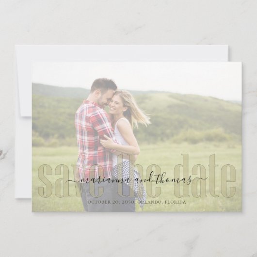 Calligraphie Vellum Simple Elegant Foto QR Code Save The Date (Vorderseite)