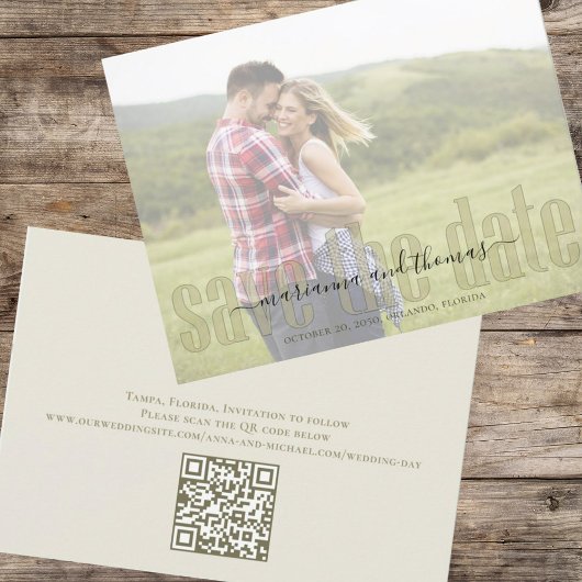 Calligraphie Vellum Simple Elegant Foto QR Code Save The Date