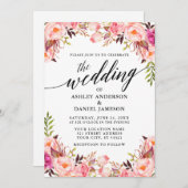 Calligraphie Wasserfarben Rosa Blush Bloral Hochze Einladung (Vorne/Hinten)