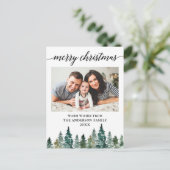 Calligraphie Wasserfarbene Pinienbäume Foto Weihna Postkarte (Stehend Vorderseite)