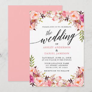 Calligraphie Watercolor Pink Blumenzehen Einladung