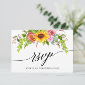 Calligraphie Watercolor Sonnenblumenhochzeit RSVP Karte (Stehend Vorderseite)