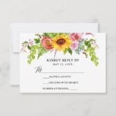 Calligraphie Watercolor Sonnenblumenhochzeit RSVP Karte (Rückseite)