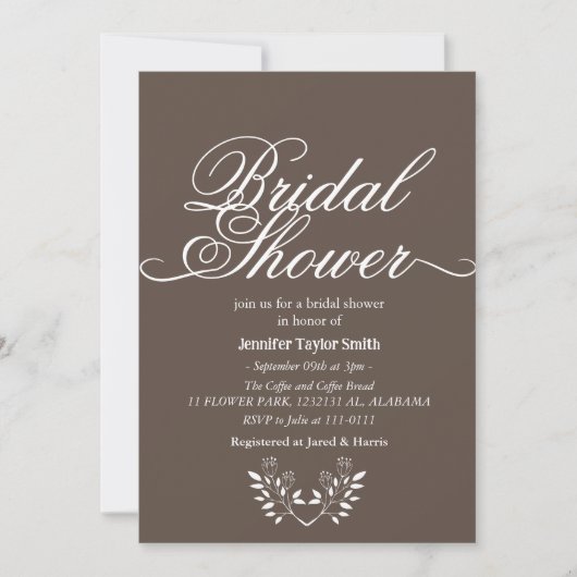 Calligraphie-Wildblume-Brautparty Einladung (Vorderseite)