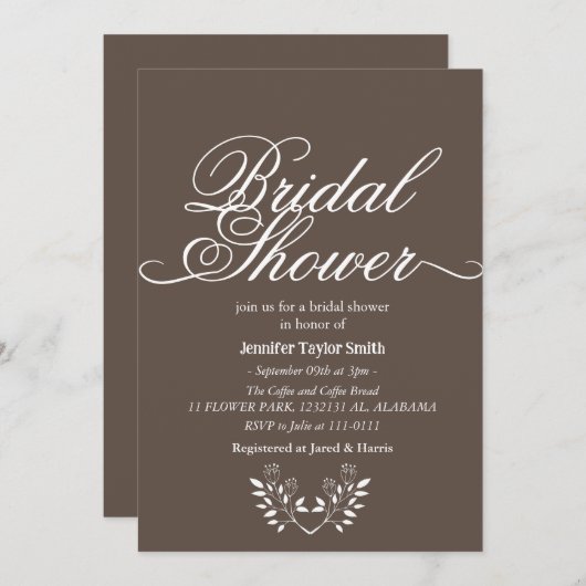 Calligraphie-Wildblume-Brautparty Einladung (Vorne/Hinten)