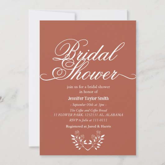 Calligraphie-Wildblume-Brautparty Einladung (Vorderseite)