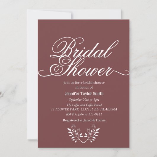 Calligraphie-Wildblume-Brautparty Einladung (Vorderseite)