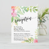 Calligraphische Aquarellfarben-Blume Hochzeitsempf Einladung (Stehend Vorderseite)