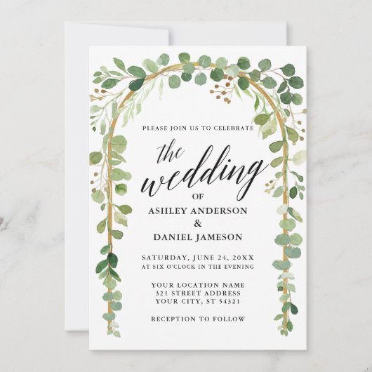 Calligraphische Hochzeit des Botanischen Goldenen  Einladung (Vorderseite)