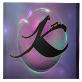 Calligraphische K Initial Monogram Keramik Tile Fliese (Vorderseite)
