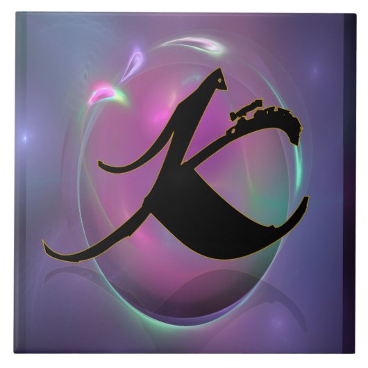 Calligraphische K Initial Monogram Keramik Tile Fliese (Vorderseite)