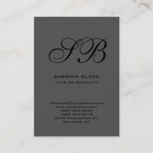 Calligraphische Monogram Grau Black Business Card Visitenkarte (Vorderseite)