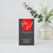 Calligraphische Monogram Red Dark Gray Business Ca Visitenkarte (Stehend Vorderseite)