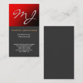 Calligraphische Monogram Red Gray Business Card Visitenkarte (Vorne/Hinten)