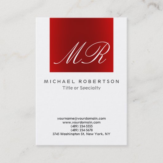Calligraphische Monogram White Red Business Card Visitenkarte (Vorderseite)