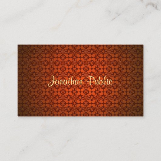 Calligraphischer Name Text Red Damask Elegante Vor Visitenkarte (Vorderseite)