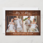 Calligraphisches Herz Foto Wedding Wood Dankeskarte (Vorderseite)