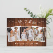 Calligraphisches Herz Mr. Wedding 3 Foto Wood Dankeskarte (Stehend Vorderseite)