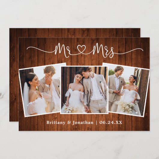 Calligraphisches Herz Mr. Wedding 3 Foto Wood Dankeskarte (Vorne/Hinten)