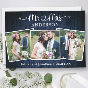 Calligraphisches Herz Mr. Wedding Blue Wood Dankeskarte