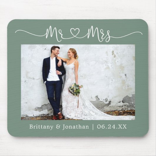 Calligraphisches Herz Mr. Wedding Sage Green Mousepad (Vorne)