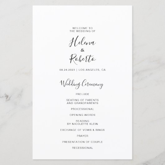 Calligraphisches Programm für feierliche Hochzeite (Vorderseite)