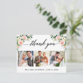 Calligraphy 3 Foto Pink Floral Wedding Vielen Dank Postkarte (Stehend Vorderseite)