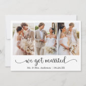 Calligraphy 3 Photo Heart We Got Married Ankündigung (Vorderseite)