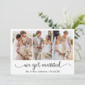 Calligraphy 3 Photo Heart We Got Married Ankündigung (Stehend Vorderseite)