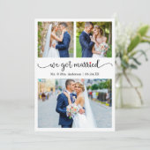 Calligraphy 3 Photo Red Heart We Got Married Ankündigung (Stehend Vorderseite)