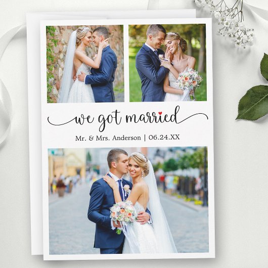 Calligraphy 3 Photo Red Heart We Got Married Ankündigung