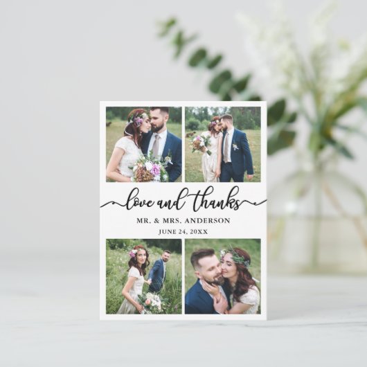 Calligraphy 4 Foto Wedding Foto Vielen Dank Postkarte (Stehend Vorderseite)