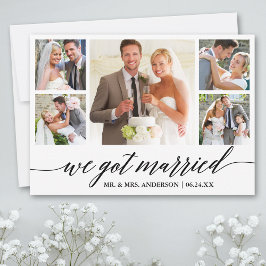 Calligraphy 5 Foto Wedding Announcement Card Dankeskarte