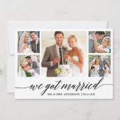 Calligraphy 5 Foto Wedding Announcement Card Dankeskarte (Vorderseite)