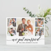 Calligraphy 5 Foto Wedding Announcement Card Dankeskarte (Stehend Vorderseite)