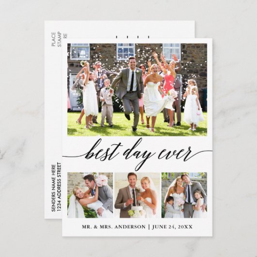 Calligraphy Best Day Ever 4 Foto Danke Postkarte (Vorne/Hinten)