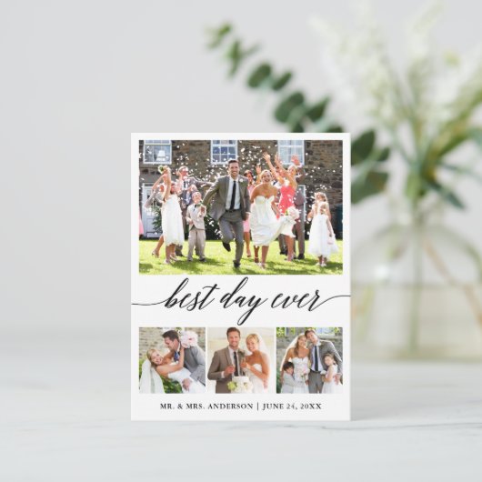 Calligraphy Best Day Ever 4 Foto Danke Postkarte (Stehend Vorderseite)