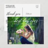 Calligraphy Best Day Ever Wedding Foto Vielen Dank Postkarte (Vorne/Hinten)