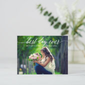 Calligraphy Best Day Ever Wedding Foto Vielen Dank Postkarte (Stehend Vorderseite)