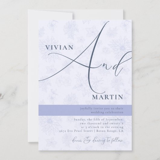 Calligraphy Big Bold "Und" Dusty Blue Wedding Einladung (Vorderseite)